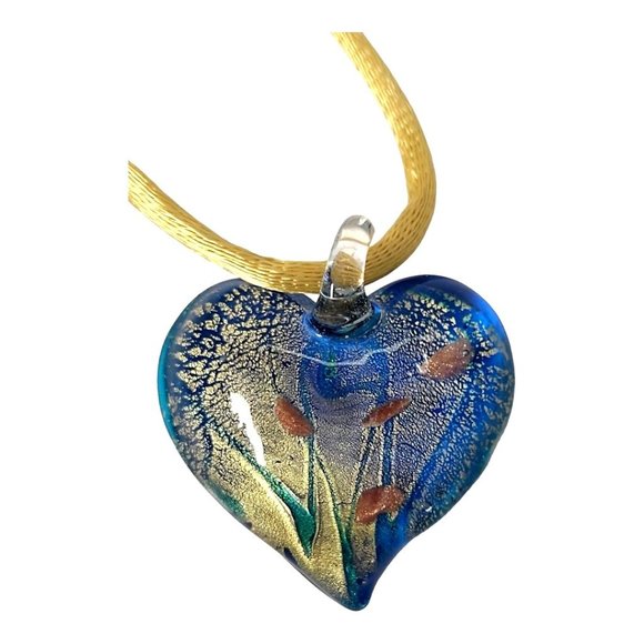 Unknown Brand Jewelry - Blue Gold Ocean Colored Heart Pendant Rope Style Necklace Jewelry Or Craft Charm